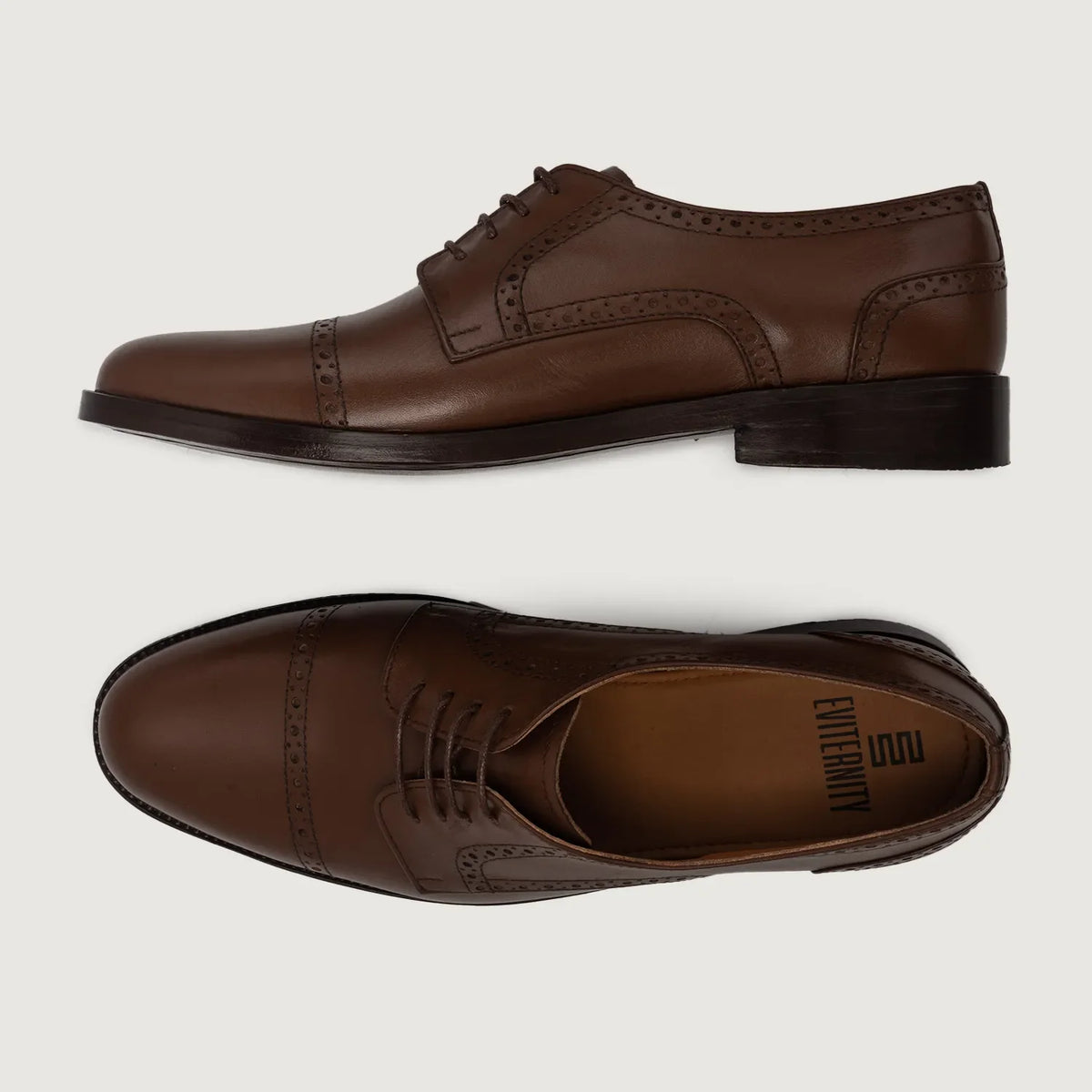 Dirk Brogues Derby Brown Leather Shoes For Men - Reinforced Heel Counter & Precision Double-Row Stitching Detail
