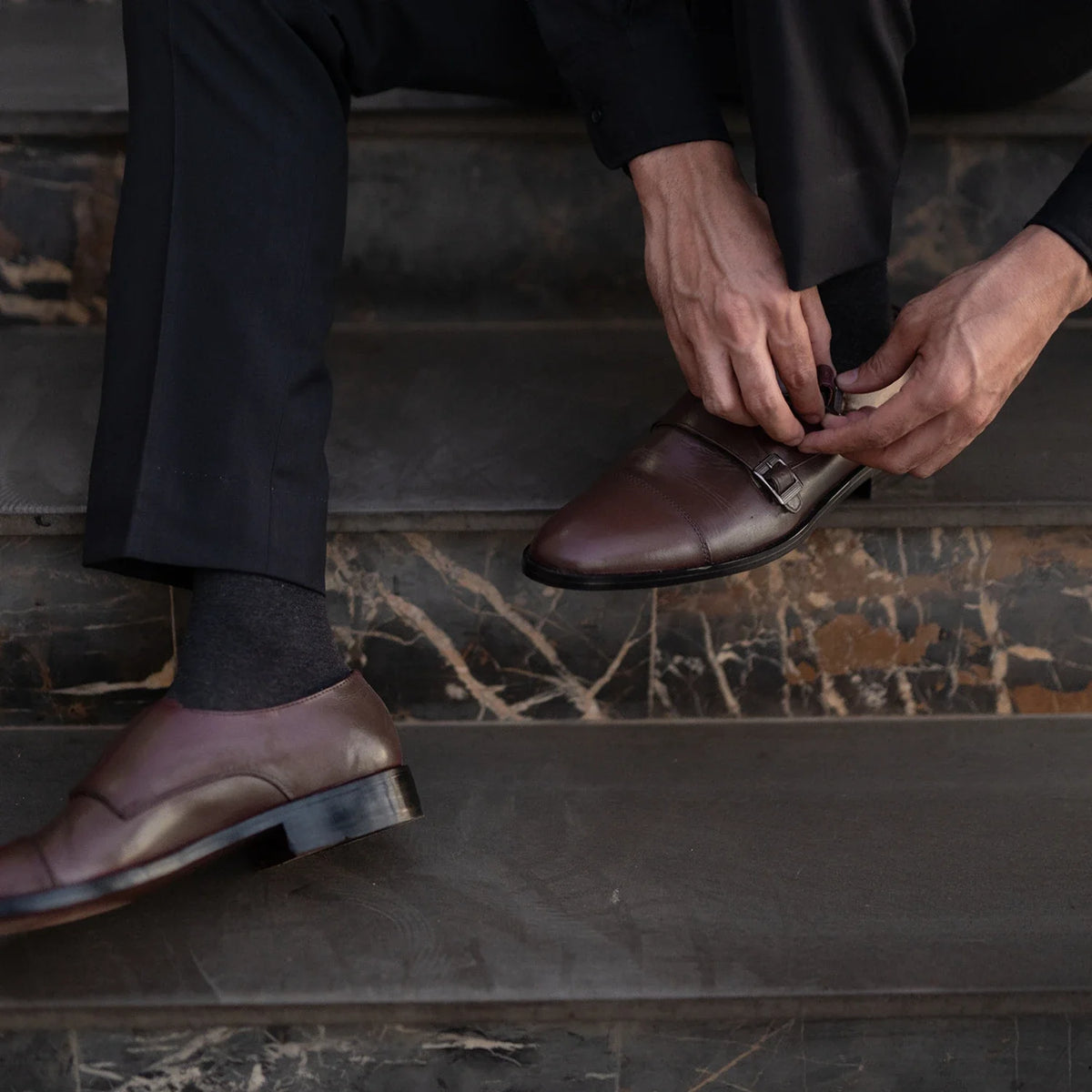 Orlaven Boston Double Monk Strap Maroon Leather Shoes footwear image 10