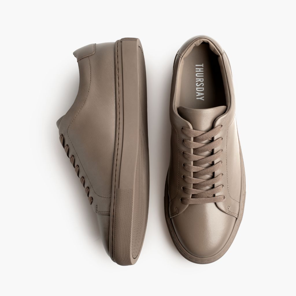 Encore Taupe Leather Sneakers - Reinforced Heel Counter & Precision Double-Row Stitching Detail