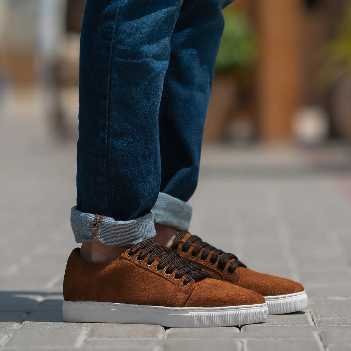 Murphy Low Top Brown Suede Sneakers in Brown Goatskin Suede - Lateral Side Profile View | Buy Online