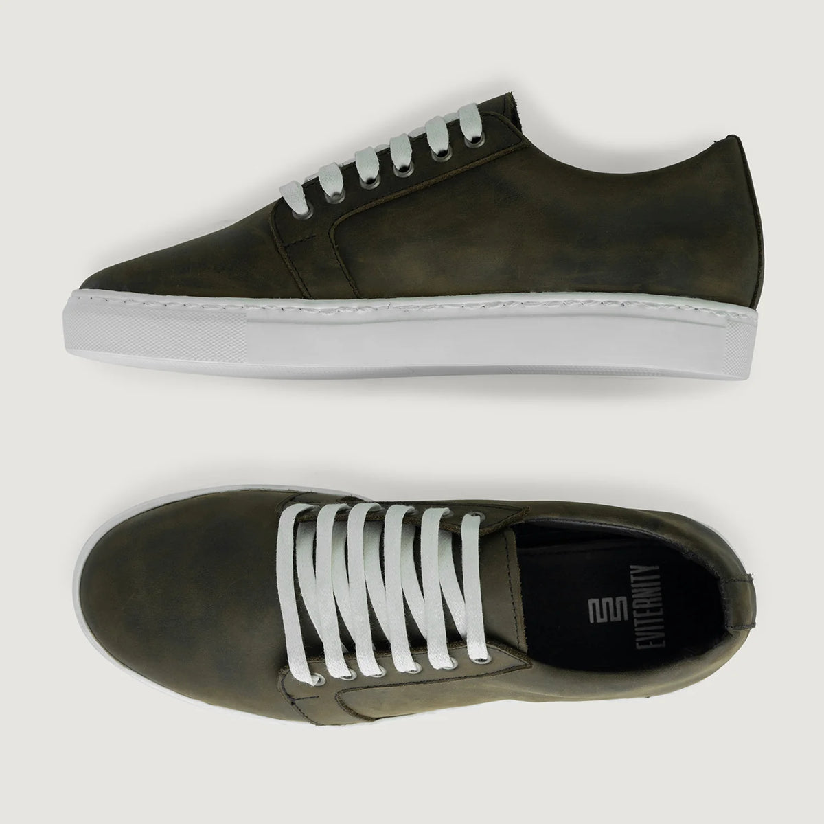 High-Traction Rubber Outsole & Lug Tread Pattern on Murphy Low Top Olive Pullup Leather Sneakers For Men