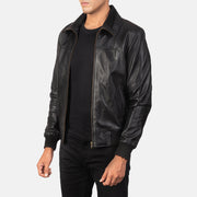 Black Sheepskin Leather Bomber Jacket - Back View Showing Tailored Shoulder Fit &amp; Clean Hemline