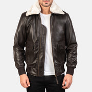 Men's Airin G-1 Brown Leather Bomber Jacket in Brown Sheepskin Leather - Front Profile View & Tailored Silhouette | Buy Online
