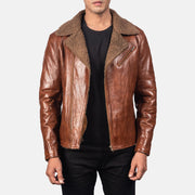 Men's Alberto Shearling Brown Leather Jacket in Brown Sheepskin Leather - Front Profile View &amp; Tailored Silhouette | Buy Online