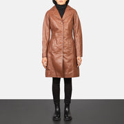 Women's Alexis Brown Single Breasted Leather Coat - Lateral Side Profile View Showing Sleeve Cut &amp; Athletic Taper Fit