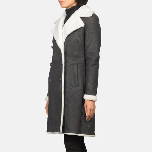 Black Sheepskin Snuffed Aviator Jacket - Back View Showing Tailored Shoulder Fit & Clean Hemline