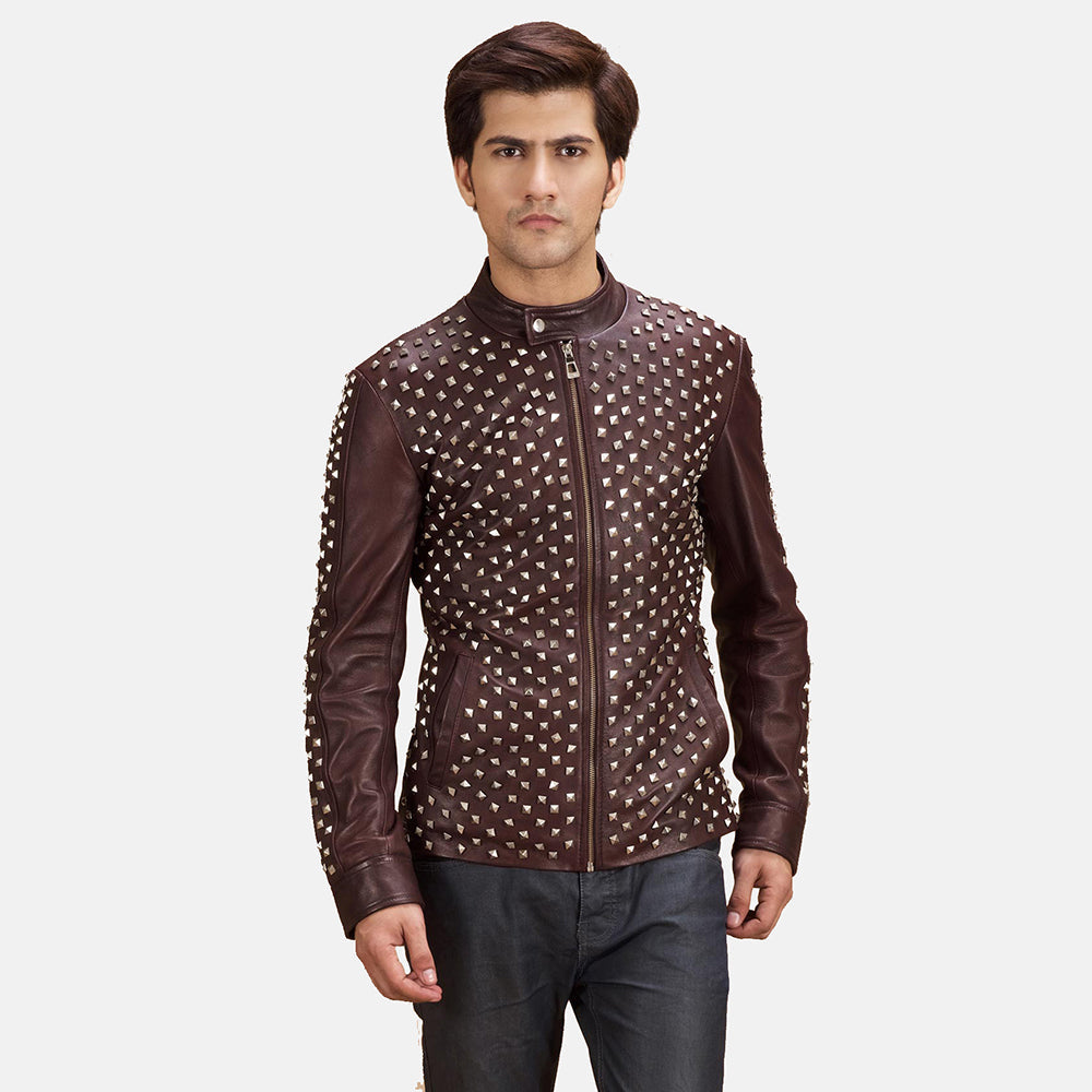 Blix Bono Maroon Leather Biker Jacket in Maroon Sheepskin Leather - Front Profile View &amp; Tailored Silhouette | Buy Online