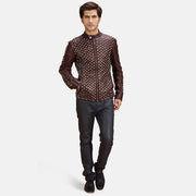 Blix Bono Maroon Leather Biker Jacket - Lateral Side Profile View Showing Sleeve Cut &amp; Athletic Taper Fit