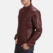 
Maroon Sheepskin Leather Biker Jacket - Back View Showing Tailored Shoulder Fit & Clean Hemline