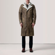 Distressed Brown Sheepskin Snuffed Aviator Jacket - Back View Showing Tailored Shoulder Fit &amp; Clean Hemline