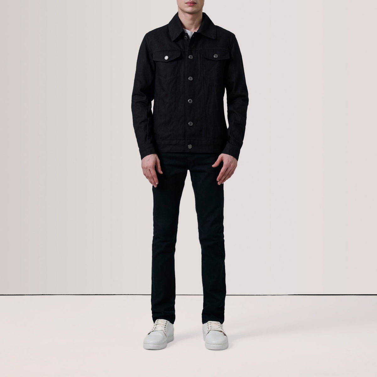 
Black Full-Grain leather Jacket - Back View Showing Tailored Shoulder Fit & Clean Hemline