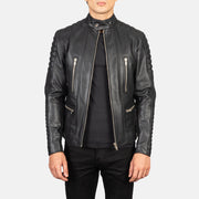 Men's Damian Grey Suede Biker Jacket in Grey Sheepskin Suede - Front Profile View &amp; Tailored Silhouette | Buy Online