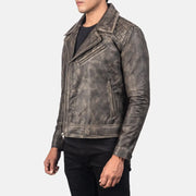 
Styled Fit Perspective of Men's Danny Quilted Brown Leather Biker Jacket on Model - Natural Daylight Drape