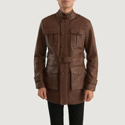 Dolf Brown Leather Jacket in Brown Cowhide Leather - Front Profile View &amp; Tailored Silhouette | Buy Online