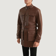 Brown Cowhide leather Jacket - Back View Showing Tailored Shoulder Fit &amp; Clean Hemline