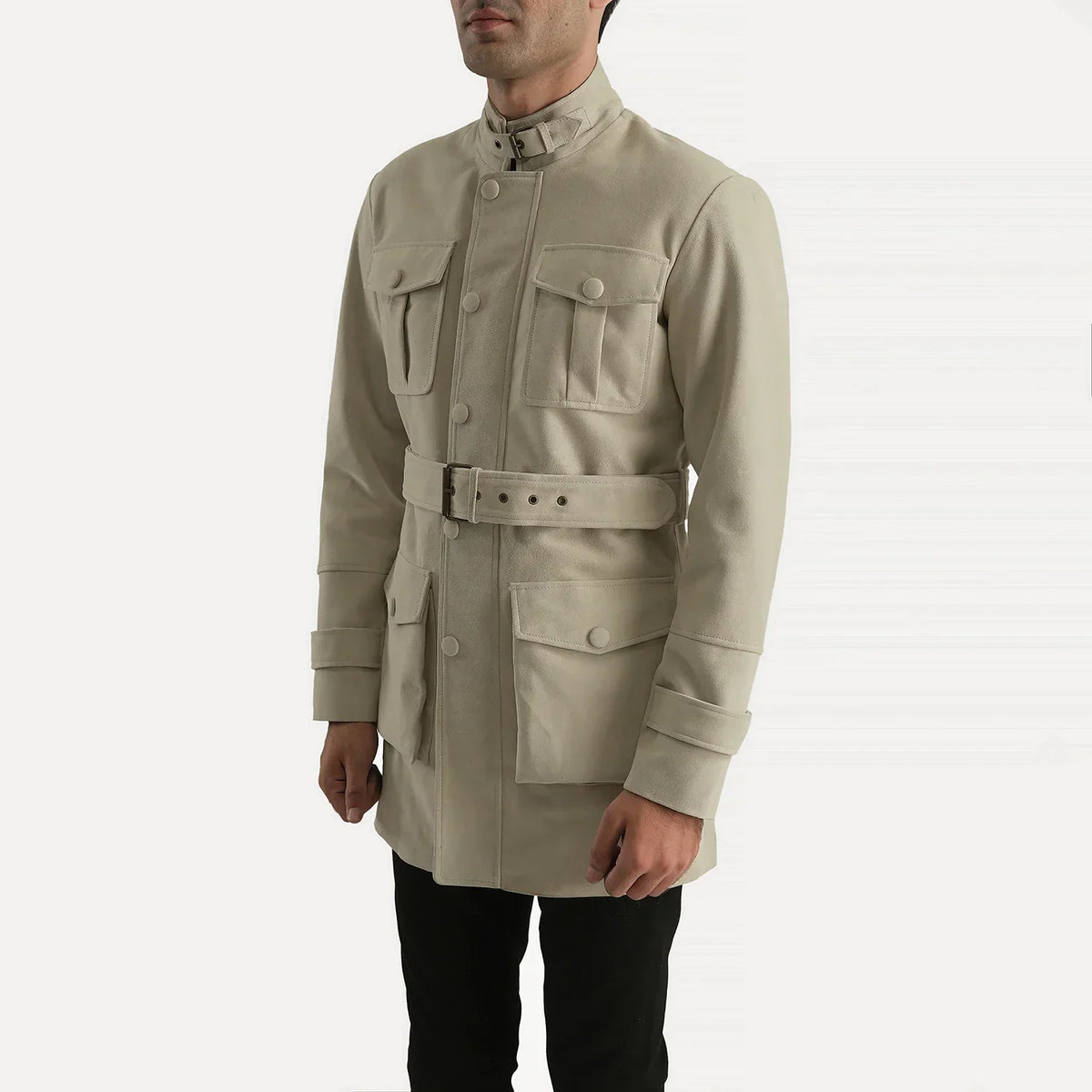 Off-White Cowhide suede Jacket - Back View Showing Tailored Shoulder Fit &amp; Clean Hemline