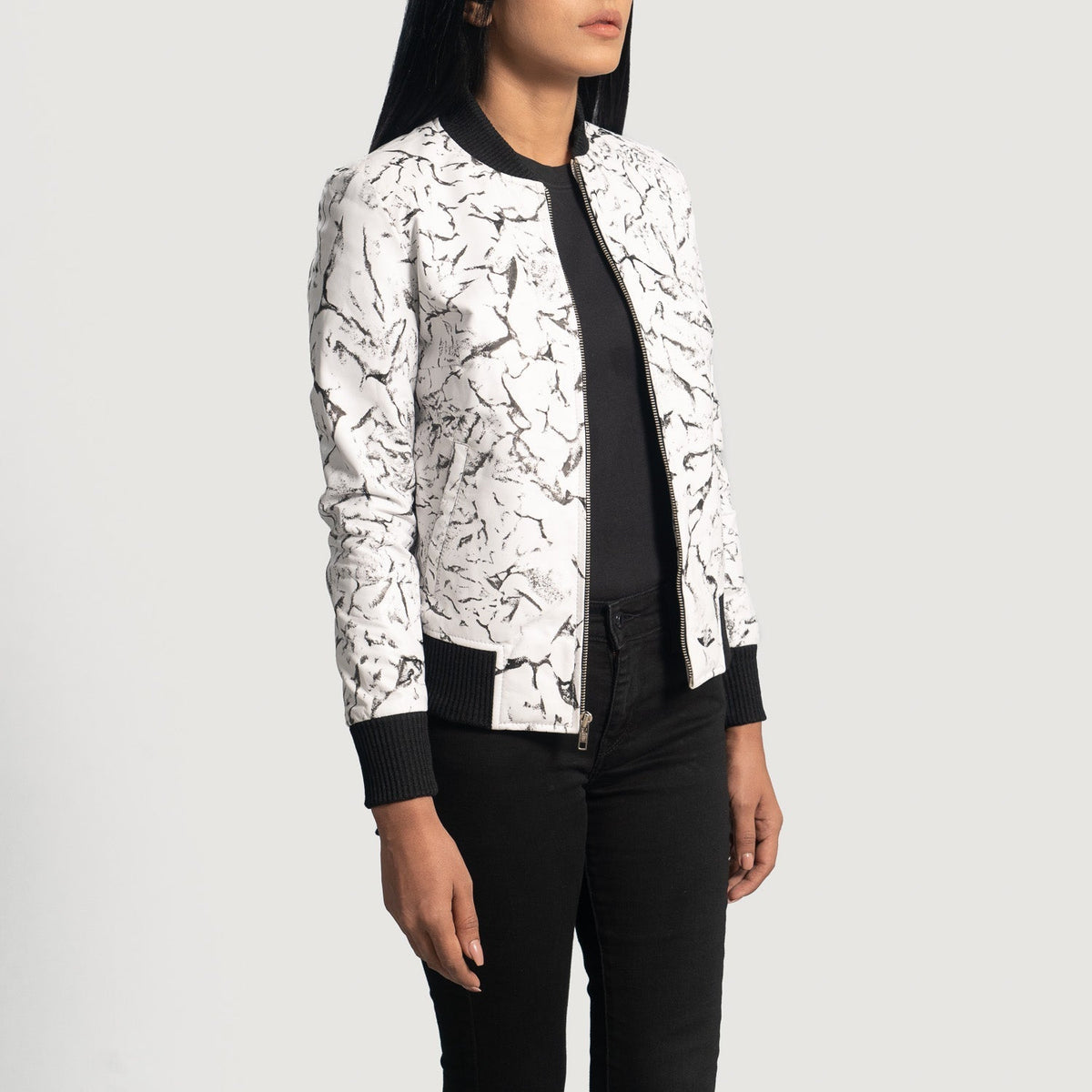 
White Sheepskin Dip &Amp; Dye Bomber Jacket - Back View Showing Tailored Shoulder Fit & Clean Hemline
