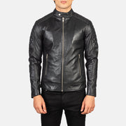 
Close-Up Detail of Band Collar & Zipper Hardware on Men's Fernando Quilted Brown Suede Biker Jacket