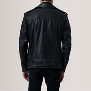 
Close-Up Detail of Notch & Zipper & Waist Straps Hardware on Kole Black Leather Double Rider Jacket For Men