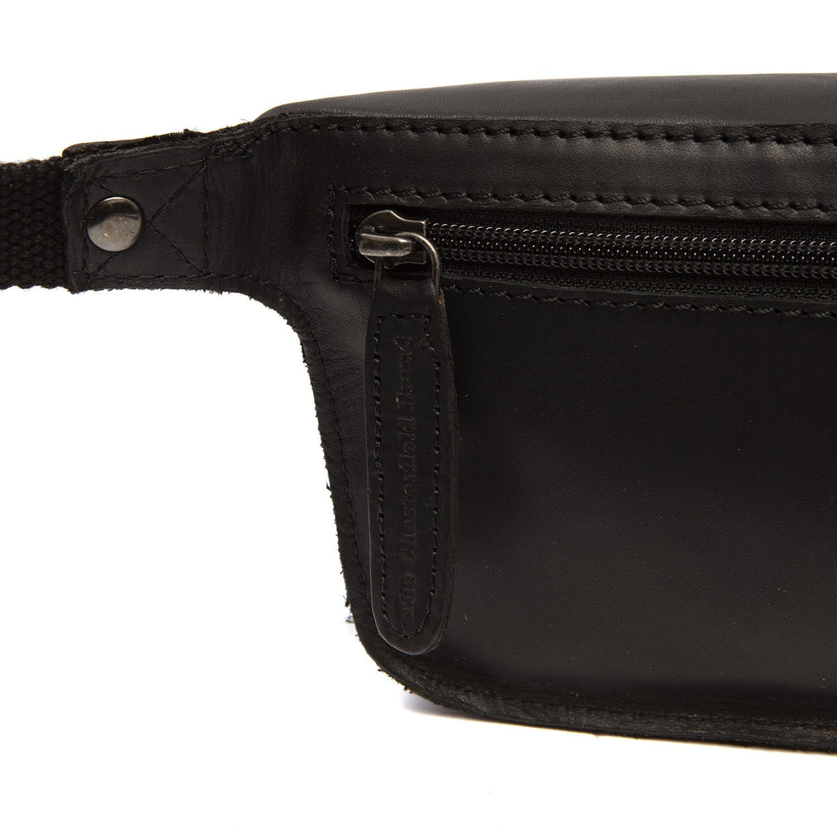 Solid Antique Brass Hardware &amp; Heavy-Duty Dual Zipper Detail on Toronto Full-Grain Leather Belt Bag