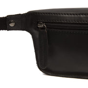 Solid Antique Brass Hardware &amp; Heavy-Duty Dual Zipper Detail on Toronto Full-Grain Leather Belt Bag