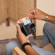 Prague Full-Grain Leather Card Holder - Structured Side Profile Showing Gusset Depth &amp; Expansion Capacity