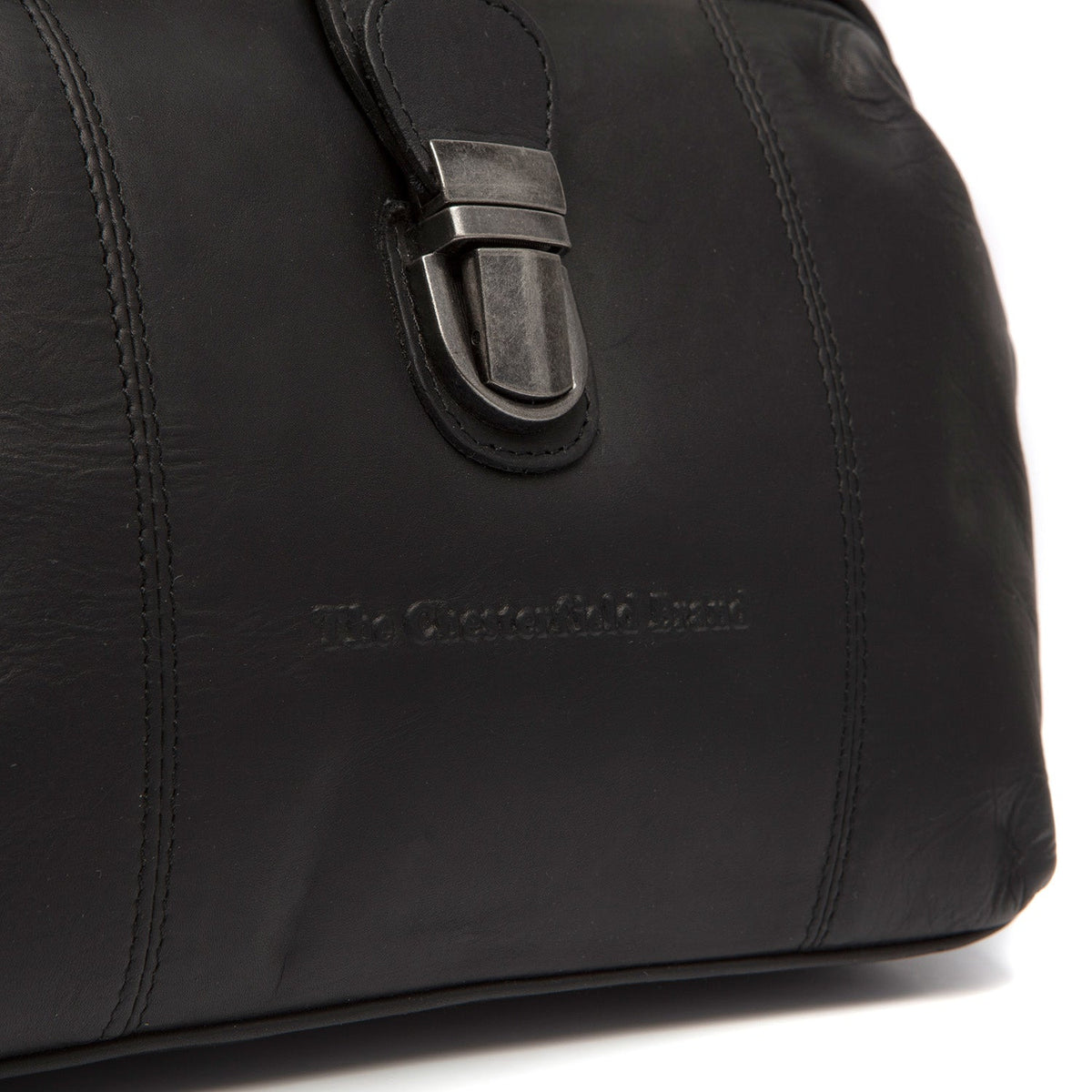 Close-Up Detail of Classic Collar & Heavy-Duty Zipper Hardware on Rachael Full-Grain Leather Handbag