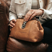 Tailored Rib Cuffs & Hem Craftsmanship Construction Detail on Rachael Full-Grain Leather Handbag