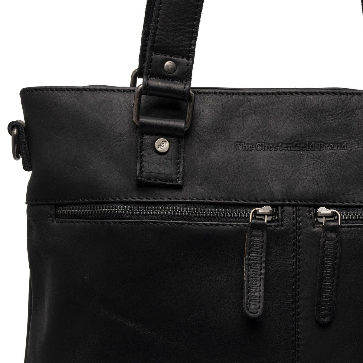 Solid Antique Brass Hardware &amp; Heavy-Duty Dual Zipper Detail on Rome Full-Grain Leather Shopper