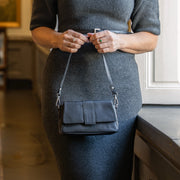 Clifden Full-Grain Leather Shoulder Bag - Structured Side Profile Showing Gusset Depth &amp; Expansion Capacity