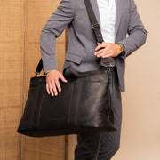Mark Full-Grain Leather Weekender Bag - Structured Side Profile Showing Gusset Depth & Expansion Capacity