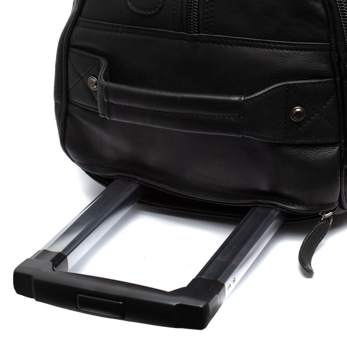 Solid Antique Brass Hardware &amp; Heavy-Duty Dual Zipper Detail on Leather Weekender Trolley Jayven