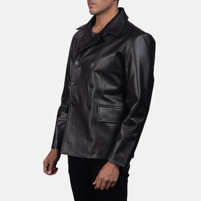Black Cowhide leather Blazer - Back View Showing Tailored Shoulder Fit & Clean Hemline