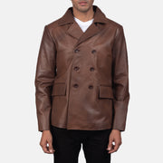 
Mr. Bailey Brown Leather Naval Peacoat in Brown Cowhide Leather - Front Profile View & Tailored Silhouette | Buy Online