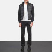 
Men's Nashville Quilted Black Windbreaker Jacket - Lateral Side Profile View Showing Sleeve Cut & Athletic Taper Fit