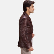 Maroon Sheepskin leather Blazer - Back View Showing Tailored Shoulder Fit &amp; Clean Hemline