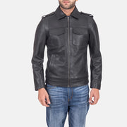 Sergeant Black Leather Jacket in Black Calfskin Leather - Front Profile View &amp; Tailored Silhouette | Buy Online
