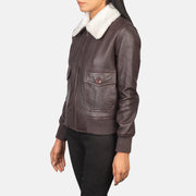 Maroon Sheepskin Leather Bomber Jacket - Back View Showing Tailored Shoulder Fit &amp; Clean Hemline