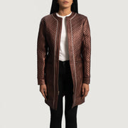 
Women's Trudy Lane Quilted Maroon Leather Coat in Maroon Sheepskin Leather - Front Profile View & Tailored Silhouette | Buy Online
