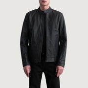 
Zen Matte Black Leather Biker Jacket in Matte Black Cowhide Leather - Front Profile View & Tailored Silhouette | Buy Online